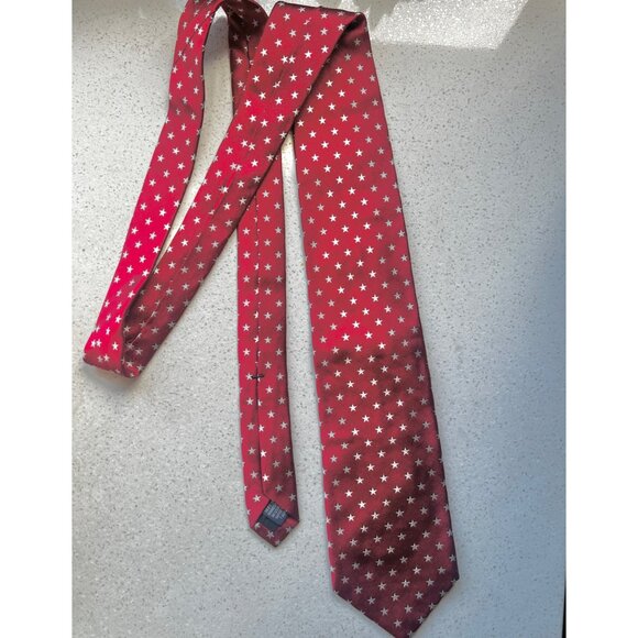 Lands End Mens Silk Red with Star Pattern Tie - Picture 1 of 6